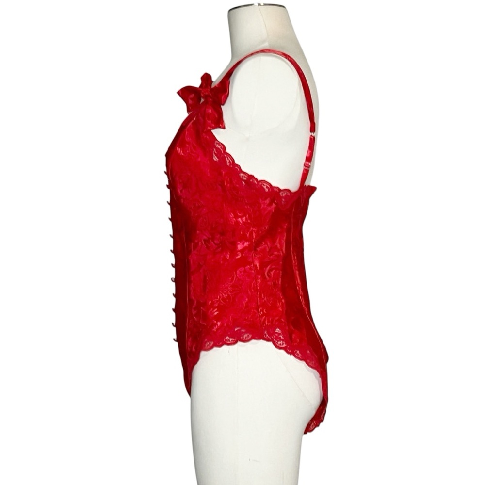 Vintage Victoria’s Secret Gold Label red floral damask satin & lace robe and ted - Picture 6 of 16